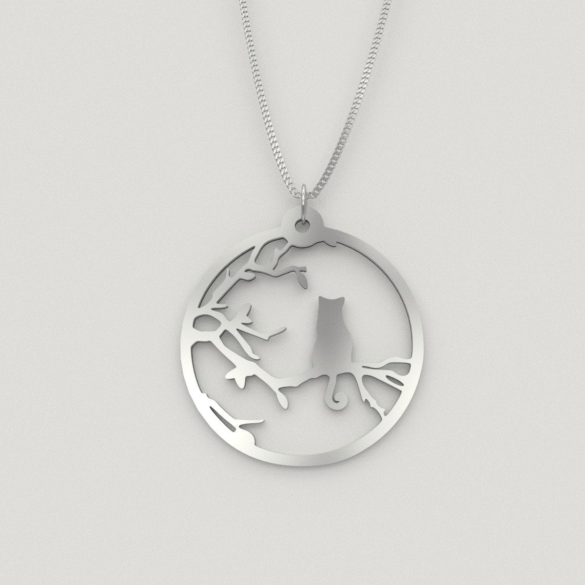 Moonlight Cat on Branch Necklace - Talisman Trove