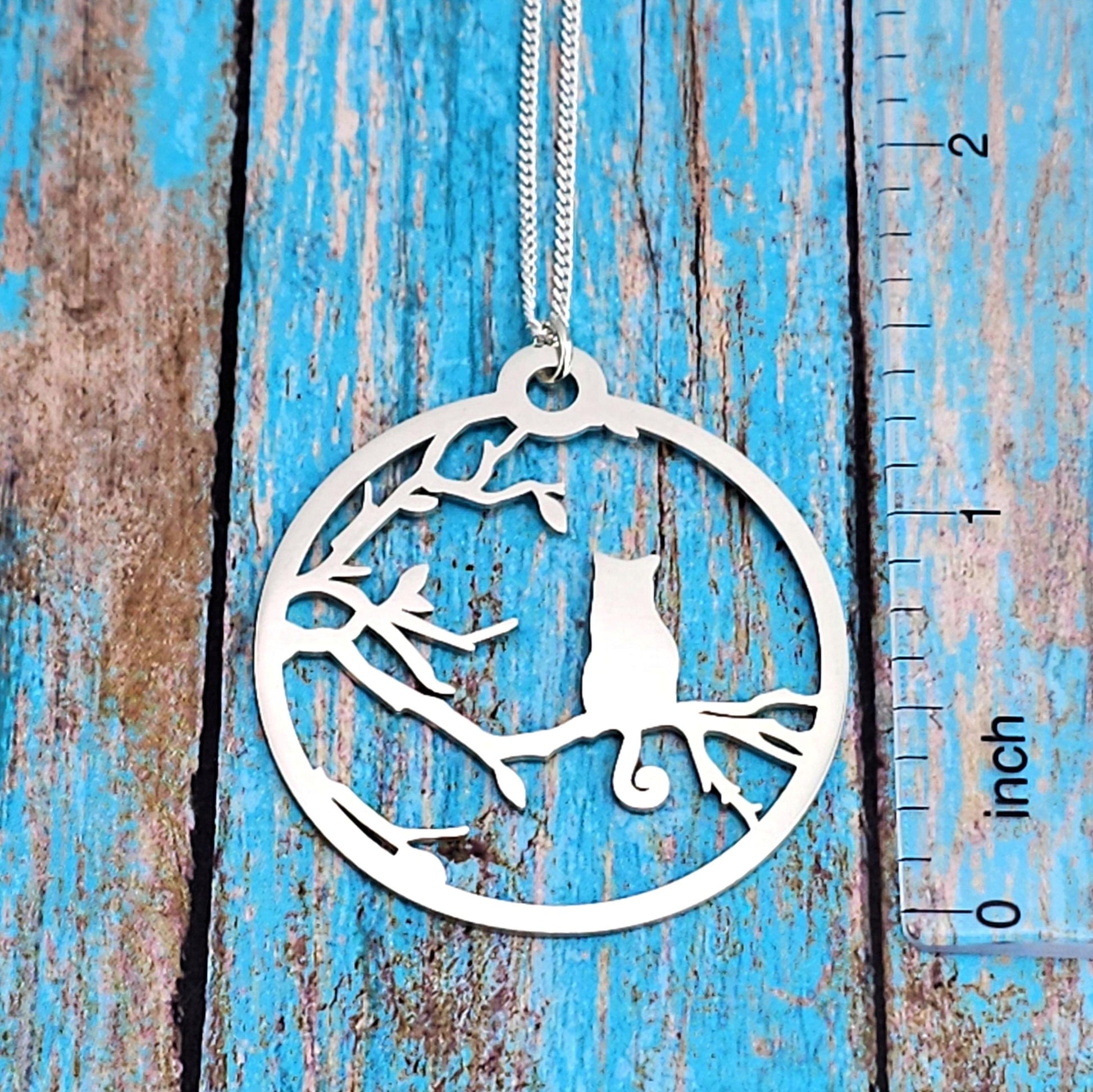 Moonlight Cat on Branch Necklace - Talisman Trove