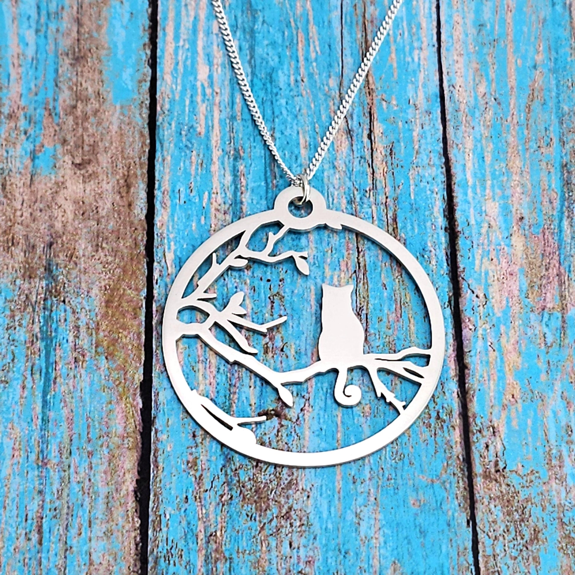 Moonlight Cat on Branch Necklace - Talisman Trove